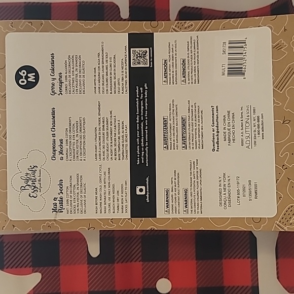 🧑‍🎄Baby Essentials My First Christmas Hat/Socks Set 0-6 Mo Buffalo Plaid🧑‍🎄 - Picture 6 of 6